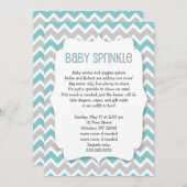 ティール(緑がかった色)ベビー散水器/ニュートラル性赤ちゃんシャワー 招待状 (正面/裏面)