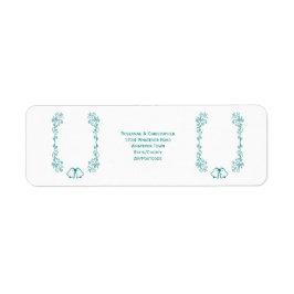 ティール（緑がかった色）ベルスクロールワーク結婚デザインの差出人住所 ラベル