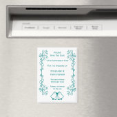 ティール(緑がかった色)ベルズスクロールワークデザインウェディング日付を保存 マグネット (インサイチュ (食洗機))