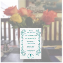 ティール（緑がかった色）ベルズスクロールワーク結婚デザイン