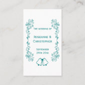 ティール(緑がかった色)ベルズスクロールワーク結婚デザイン プレイスカード (裏面)