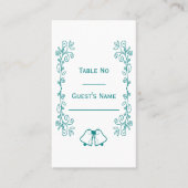 ティール(緑がかった色)ベルズスクロールワーク結婚デザイン プレイスカード (正面)