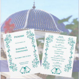 ティール（緑がかった色）ベルズスクロールワーク結婚デザイン プログラム