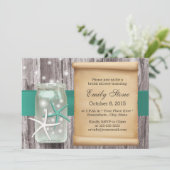 ティール（緑がかった色）ベルトスターフィッシュ&メイソンジャールウッドブライダルシャワー 招待状 (スタンド正面)