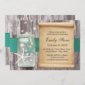 ティール（緑がかった色）ベルトスターフィッシュ&メイソンジャールウッドブライダルシャワー 招待状 (正面/裏面)