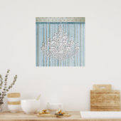 ティール（緑がかった色）ベージュシャビーシックシャンデリアウォールアートプリント ポスター (キッチン)