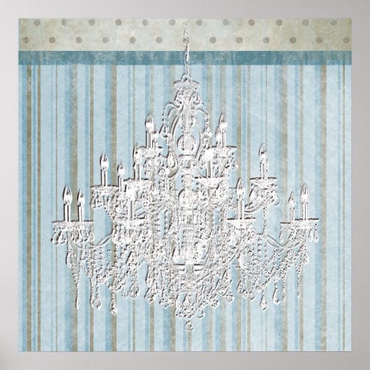 ティール（緑がかった色）ベージュシャビーシックシャンデリアウォールアートプリント ポスター (正面)