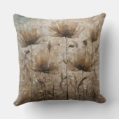 ティール（緑がかった色）ベージュブラウン装飾フローラ クッション (裏面)