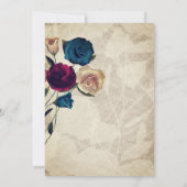 ティール(緑がかった色)、ベージュブルゴーニュバラ庭園の結婚式 招待状 (裏面)