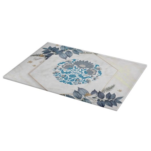 ティール(緑がかった色)・ベージュマンダラのグラフィックアート カッティングボード (角)