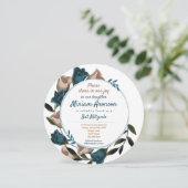 ティール(緑がかった色)ベージュユニークバラバルミツワー招待状 招待状 (スタンド正面)