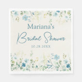 ティール(緑がかった色)ベージュワイルドフラワーズフローラブライダルシャワー スタンダードランチョンナプキン (正面)
