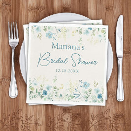 ティール（緑がかった色）ベージュワイルドフラワーズフローラブライダルシャワー スタンダードランチョンナプキン
