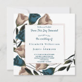 ティール（緑がかった色）、ベージュヴィンテージバラ結婚式招待状 招待状 (正面)