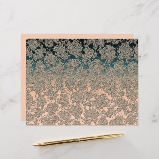 ティール（緑がかった色）ベージュ多肉性フローラメタリックパターン (正面/裏面インサイチュ)