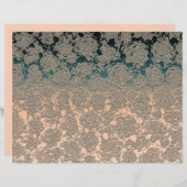 ティール（緑がかった色）ベージュ多肉性フローラメタリックパターン (正面/裏面)