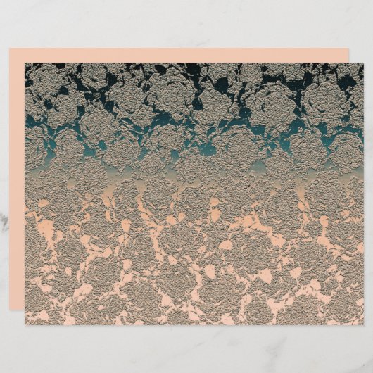 ティール（緑がかった色）ベージュ多肉性フローラメタリックパターン (正面/裏面)