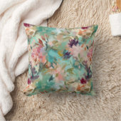 ティール(緑がかった色)ベージュ絵を描抽象芸術の花柄 クッション (ブランケット)