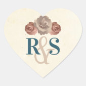 ティール(緑がかった色),ベージュ,ほこりっぽいピンクモノグラムハートシール ハートシール (正面)