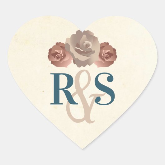 ティール(緑がかった色),ベージュ,ほこりっぽいピンクモノグラムハートシール ハートシール (正面)