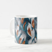 ティール（緑がかった色）、ベージュ、ホワイト&グレーフェザーコーヒーマグ コーヒーマグカップ (正面左)