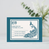 ティール（緑がかった色）ペアコクはっきりしたルスタイリッシュアールデコデザインRSVP 出欠カード (スタンド正面)