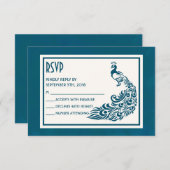 ティール（緑がかった色）ペアコクはっきりしたルスタイリッシュアールデコデザインRSVP 出欠カード (正面/裏面)