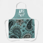 ティール（緑がかった色）ペイズリーカスタムパーソナライズされた調理師 エプロン (正面)