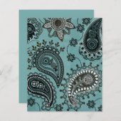 ティール（緑がかった色）ペイズリースクラップブック背景紙 (正面/裏面)