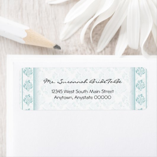 ティール(緑がかった色)ペイズリーダマスク住所 シール (インサイチュ)