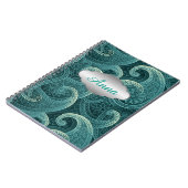 ティール(緑がかった色)ペイズリー時無パタパーソナライズされたーン ノートブック (左側)