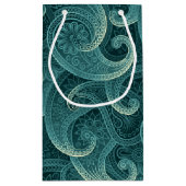 ティール(緑がかった色)ペイズリー時無パターン スモールペーパーバッグ (裏面)