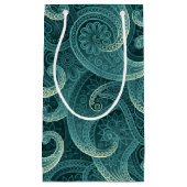 ティール(緑がかった色)ペイズリー時無パターン スモールペーパーバッグ (正面)