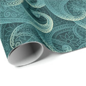 ティール(緑がかった色)ペイズリー時無パターン ラッピングペーパー (ロールコーナー)