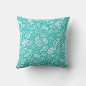 「ティール（緑がかった色）ペイズリー装飾用クッション」 クッション (裏面)