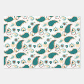 ティール（緑がかった色）ペイズリー19インチx 29インチラッピング紙シート ラッピングペーパーシート (正面3)