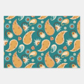 ティール（緑がかった色）ペイズリー19インチx 29インチラッピング紙シート ラッピングペーパーシート (正面)