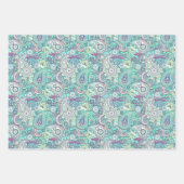 ティール（緑がかった色）ペイズリー ラッピングペーパーシート (正面)