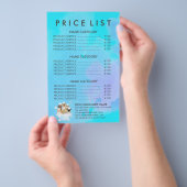 ティール（緑がかった色）ペットグルーミング座っている犬の猫のスパ価格表 チラシ (ハンドル)