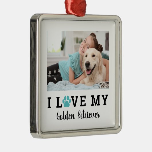 ティール(緑がかった色)ペットポープリントカスタムドッグブリードフォト メタルオーナメント (右)