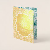 ティール(緑がかった色)ペルシャゴールドフォイルムスリム結婚式招待状 箔カード (正面)