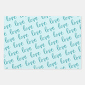 ティール(緑がかった色)ホイフェイクルハートラブスクリプト | ターコイズ ラッピングペーパーシート (正面2)