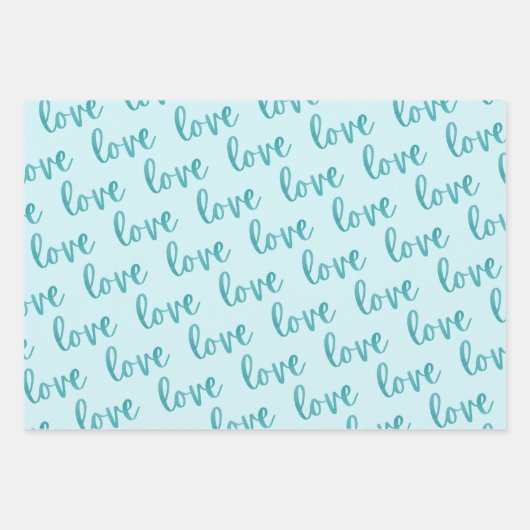 ティール(緑がかった色)ホイフェイクルハートラブスクリプト | ターコイズ ラッピングペーパーシート (正面2)