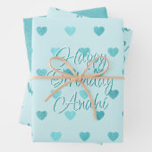 ティール(緑がかった色)ホイフェイクルハートラブスクリプト | ターコイズ ラッピングペーパーシート (インサイチュ)