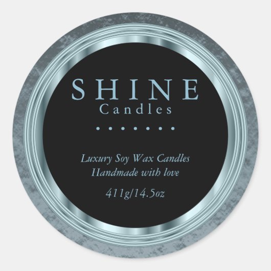 ティール（緑がかった色）ホイルと黒のラベル ラウンドシール (正面)