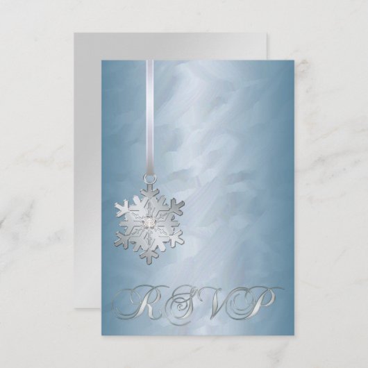 ティール（緑がかった色）ホイルの銀の雪片の宝石RSVPの招待状 出欠カード (正面/裏面)