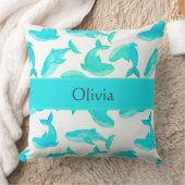 ティール（緑がかった色）ホエールザネーム海シーライフ装飾用クッション クッション (ブランケット)