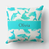 ティール（緑がかった色）ホエールザネーム海シーライフ装飾用クッション クッション (裏面)
