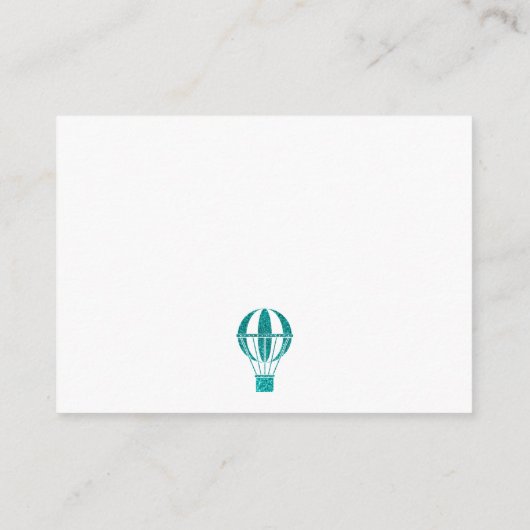 ティール（緑がかった色）ホットエアバルーンおむつラッフルチケットカード エンクロージャーカード (裏面)