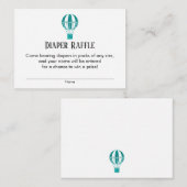 ティール（緑がかった色）ホットエアバルーンおむつラッフルチケットカード エンクロージャーカード (正面/裏面)